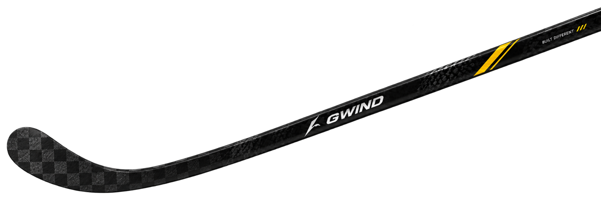 Black GWIND hockey stick with yellow detailing